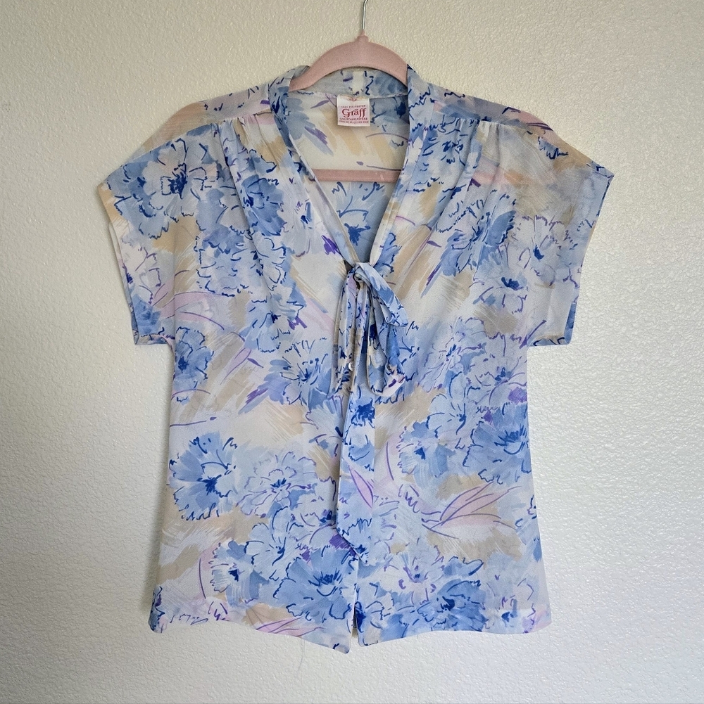 Vtg 60s Floral Graff Blouse